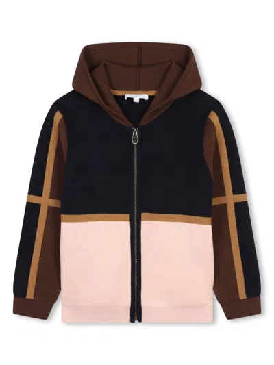 Chloé Kids' Colour-block Hooded Cardigan In Navy