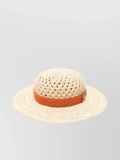 Chloé Contrast Band Straw Hat With Wide Brim In Neutral