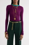 Chloé Contrast Collar Wool Rib Sweater In Sparkling Purple