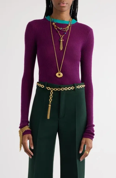Chloé Contrast Collar Wool Rib Sweater In Sparkling Purple