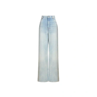 Chloé Wide-leg Bleached Denim Pants In Navy