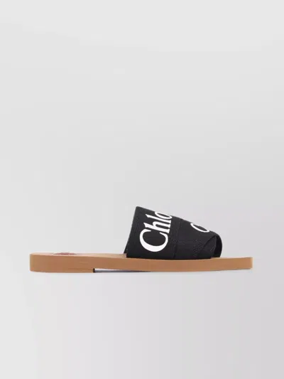 CHLOÉ CONTRAST LOGO RIBBON OPEN TOE SANDALS