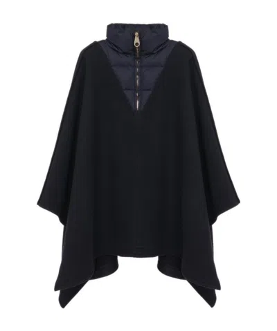 Chloé Contrast-panel Wool Poncho In Black