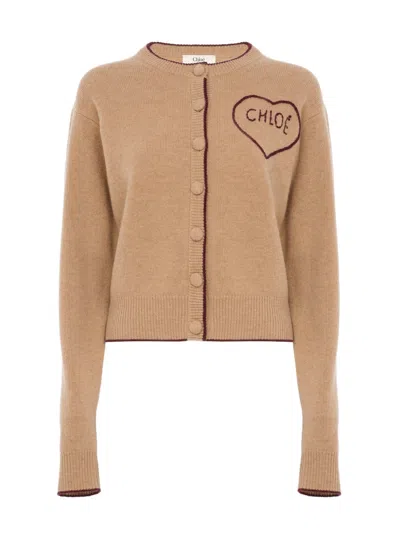 Chloé Contrast-edge Wool Crewneck Sweater With Fabric-covered Buttons In Multi