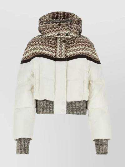 Chloé Contrasting Nylon Quilted Coat In Cream