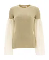 Chloé Contrasting-sleeve Knitted Top In Nude