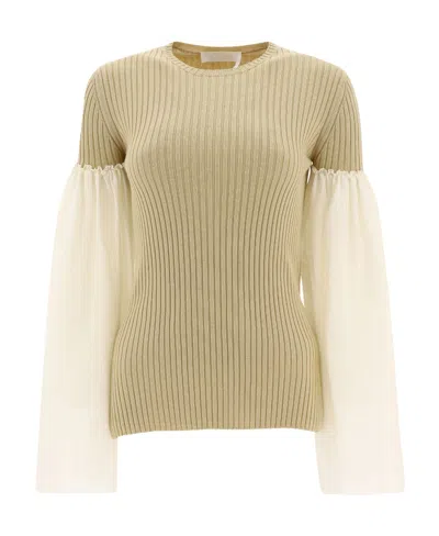 Chloé Contrasting-sleeve Knitted Top In Nude