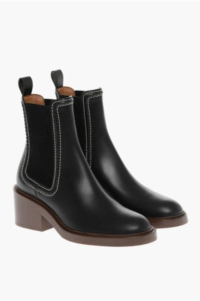 Chloé Contrasting Stitchings Leather Chelsea Booties In Black