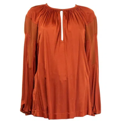 Pre-owned Chloé Chloe Copper Silk Crepe Paneled Satin Jersey Blouse Shirt 38 S In Red