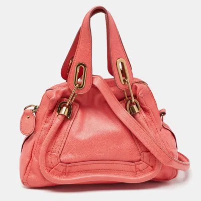 Pre-owned Chloé Coral Leather Small Paraty Bag In Orange