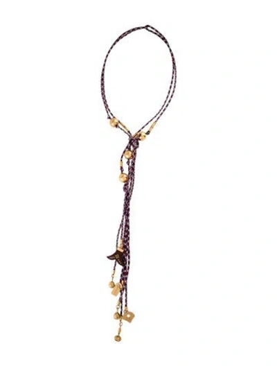 Pre-owned Chloé Cord Janis Beaded Lavalier Tie Necklace, 52" In Multi