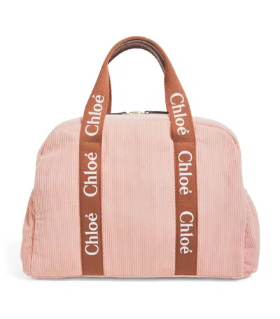 Chloé Corduroy Logo Changing Bag In Pink