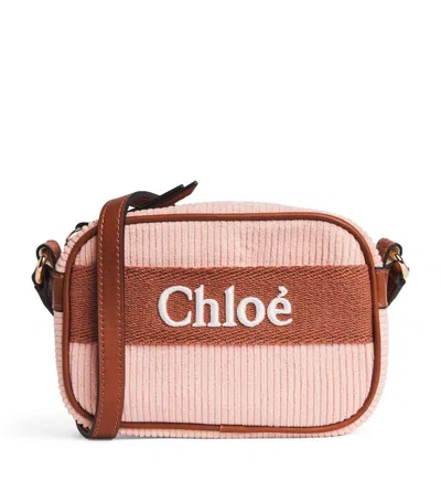 Chloé Kids' Corduroy Logo Shoulder Bag In Pale Pink