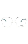 Chloé Core 55mm Square Optical Glasses In Silver Green Transparent