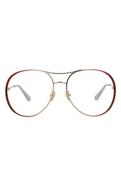 Chloé Core 58mm Aviator Optical Glasses In Burgundy Burgundy Transparent