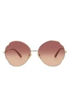 Chloé Core 60mm Round Sunglasses In Gold Gold Red