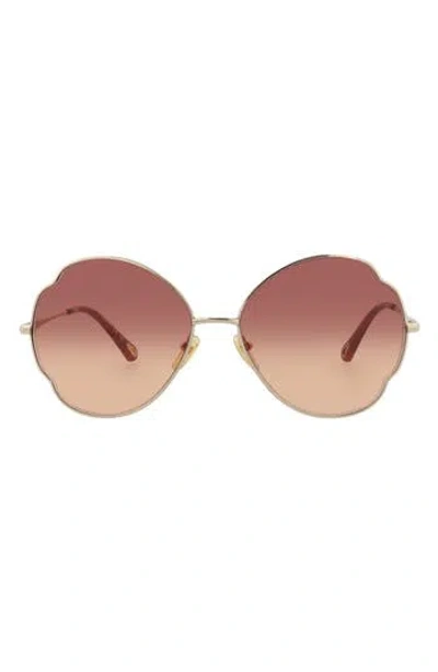 Chloé Core 60mm Round Sunglasses In Gold Gold Red