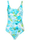 Chloé White And Blue Aqua Flower-print Lycra One-piece Swimsuit In Blue