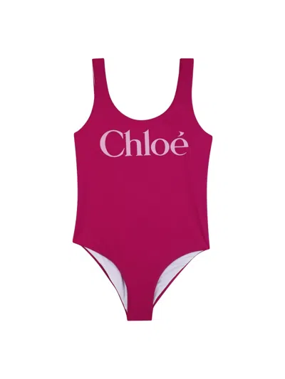 Chloé Costume Intero Con Stampa Logo In Pink