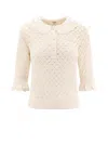 Chloé Polo Shirt With Lace Collar And Perforated Design In Neutral