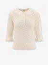 Chloé Polo Shirt With Lace Collar And Perforated Design In Neutral