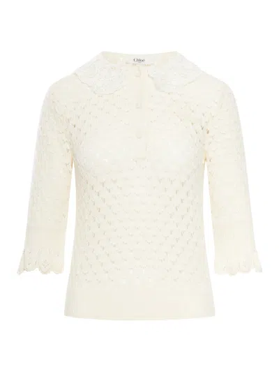 Chloé Cotton And Wool Perforated Knit Sweater