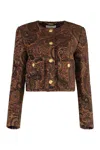 Chloé Multicolor Cropped Jacket With Round Neck And All-over Motif In Cotton Blend Woman In Brown