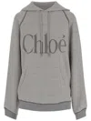 Chloé Cotton Blend Sweatshirt With Drawstring Hood And Logo In Gray