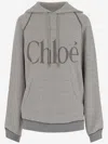 Chloé Hooded Cotton Blend Sweatshirt With Kangaroo Pocket In Gray