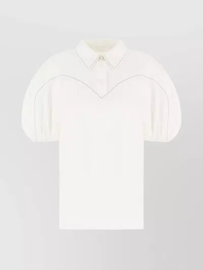 Chloé Cotton Blouse With Collar And Puff Sleeves In White