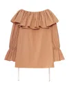 Chloé Ruffled Cotton Blouse With Drawstring Cuffs For Women In Nude