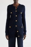 Chloé Embellished Cable-knit Cotton Cardigan In Classic Navy