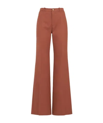Chloé Cotton Canvas High Waist Pants In Brown