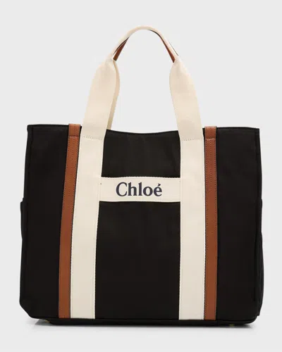 Chloé Cotton Canvas Logo Changing Bag In Black