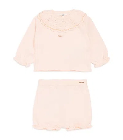 Chloé Kids' Cotton-cashmere Cardigan And Trousers Set In Neutral