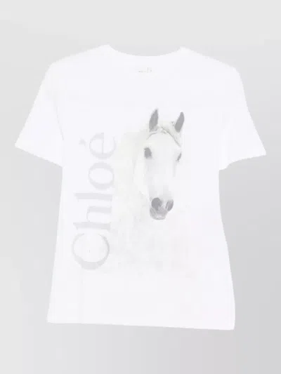 Chloé Cotton Crew Neck Graphic Short Sleeve T-shirt In White