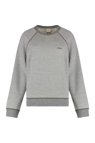 Chloé Cotton Crew-neck Sweatshirt In Gray
