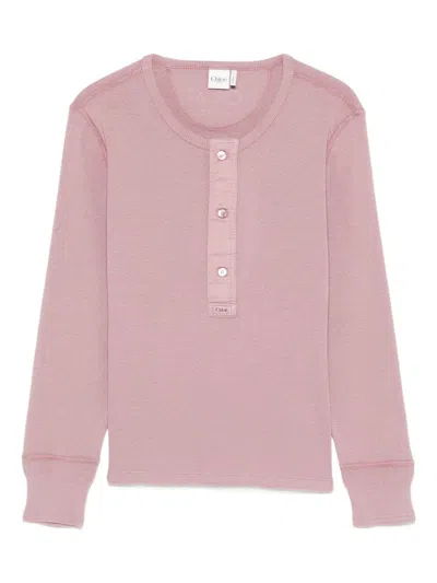 Chloé Fitted Henley Cotton Jersey Shirt Clothing In Pink