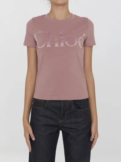 Chloé Slim Fit Cotton Crew-neck T-shirt In Pink