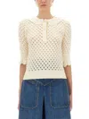 Chloé Women Ivory Knit Polo Shirt With Lace Collar In Neutral