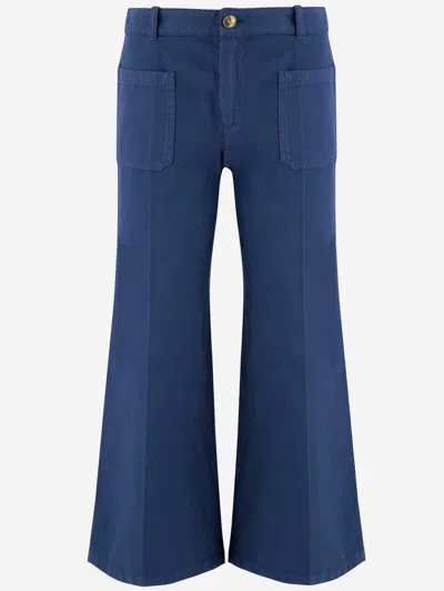 Chloé Cotton Cropped Pants In Blue
