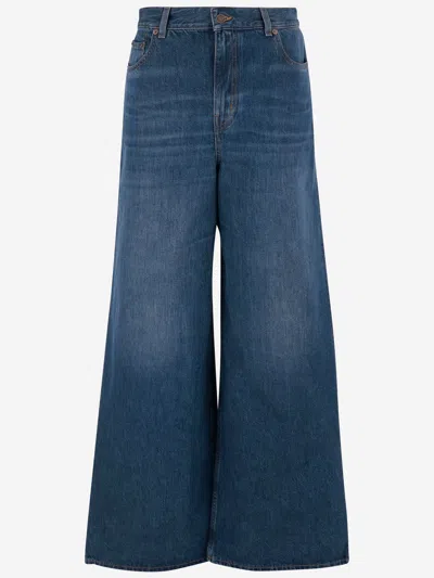 Chloé Wide Leg Cotton Denim Jeans In Blue