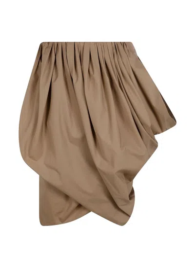 Chloé Cotton Draped Midi Skirt In Brown