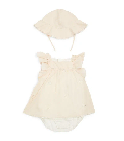 Chloé Babies' Cotton Dress And Hat Set (3-18 Months) In Pink