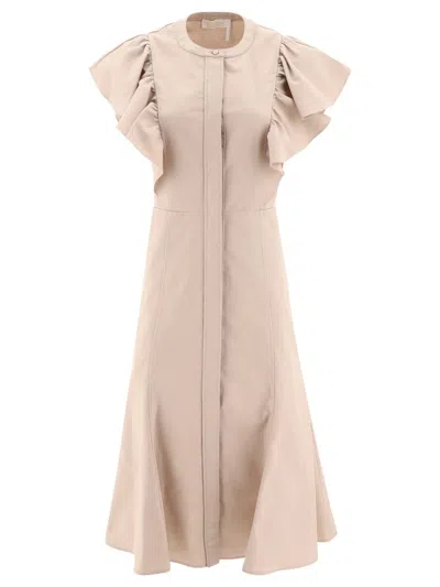 Chloé Ruffle-detail Button-front Dress In Neutral