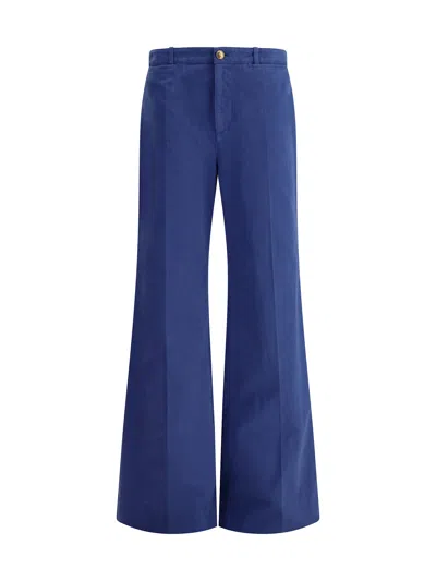 Chloé Flare Cotton Pants Belt Loops In Blue