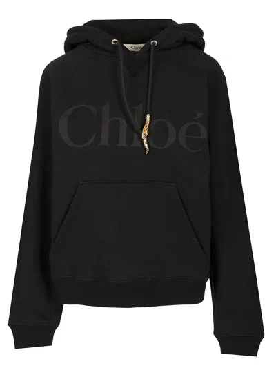 Chloé Cotton Fleece Hoodie Sweatshirts Black