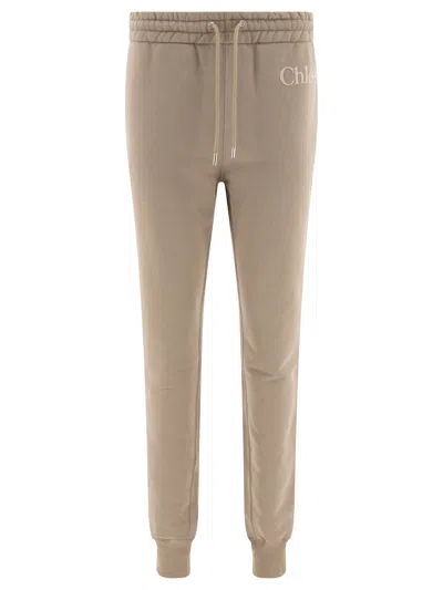Chloé Cotton Fleece Joggers Trousers Grey In Gray