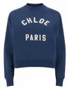 Chloé Blue Crewneck Sweatshirt With Logo Lettering Print In Cotton Woman In Blue