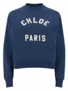 Chloé Blue Crewneck Sweatshirt With Logo Lettering Print In Cotton Woman In Blue